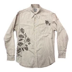 Vtg Lucky Brand Mens Floral Embroidery Shirt Sz M